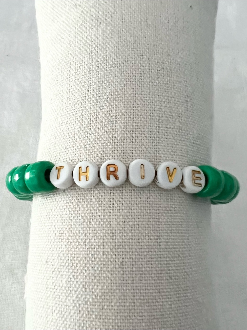 Thrive Green and White Beaded Stretch Bracelet